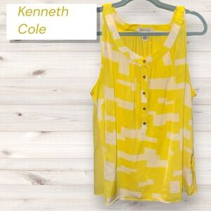 🌺Kenneth Cole Reaction yellow and white geometric print sleeveless top